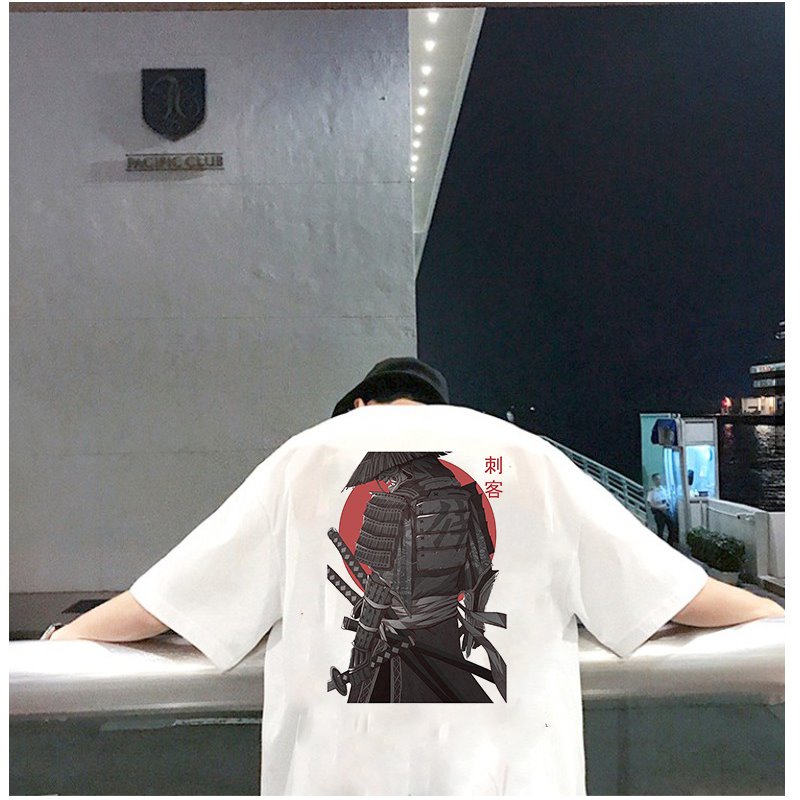 Áo thun tay lỡ nam nữ form rộng họa tiết samurai vải dày mịn 2021T3148