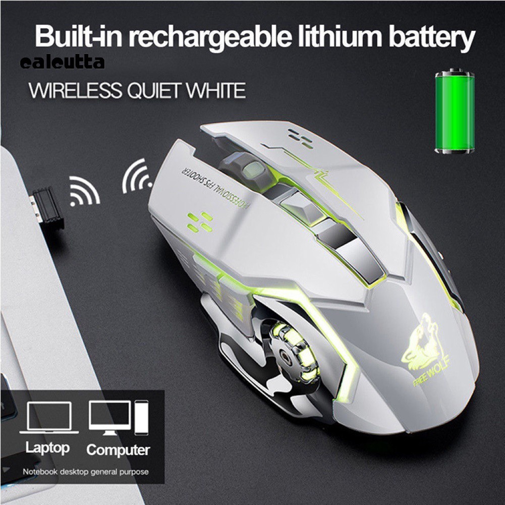 ✡YYS✡Rechargeable LED Backlit Mute Ergonomic Gaming Wireless Mouse with USB Receiver