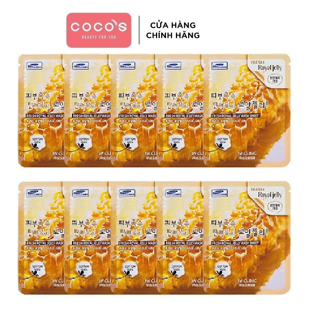 Combo 10 Mặt Nạ Dưỡng Sáng, Săn Chắc Da Sữa Ong Chúa 3W Clinic Royal Jelly Mask 23g x 10