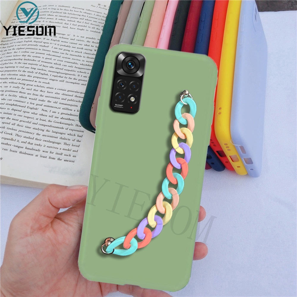 Ốp Điện Thoại TPU Mềm Màu Kẹo Có Dây Đeo Tay Cho Xiaomi Redmi Note 11 10 Pro 11S 10S 4G 2022