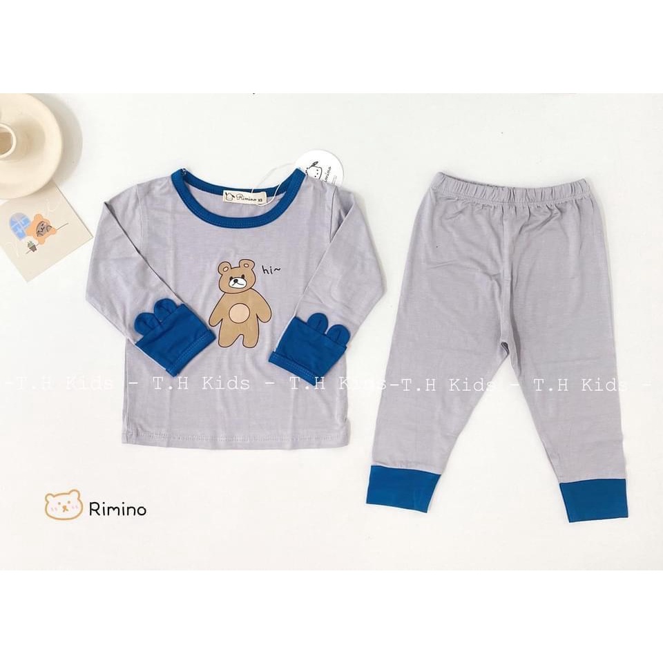 Bộ dài tay mỏng điều hòa phối màu tai gấu vải thun lạnh Rimino cho bé (6-16kg)