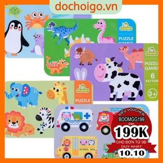 Đồ chơi xếp hình 6 trong 1 hộp sắt cho bé, ghép hình Puzzle phát triển trí tuệ dochoigo.vn