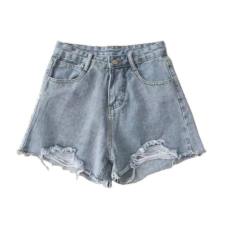 COZOK Quần Đùi denim Rách Dáng Rộng Lưng Cao Thời Trang