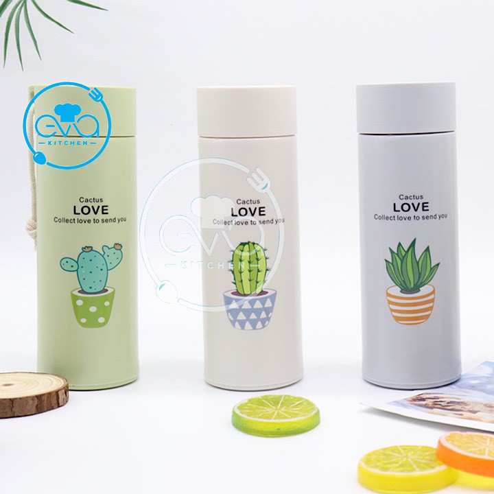 Bình Đựng Nước Lõi Thuỷ Tinh Bọc Nhựa Lúa Mạch Cách Nhiệt Xương Rồng Succulents 450 Ml BGN08