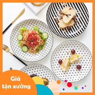 [XẢ KHO] Đĩa sứ sâu lòng, đĩa đựng salat, hoa quả, thức ăn,... họa tiết viền đen cực cao cấp - VS248