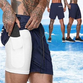 Quần Short Túi Dây Kéo 2 Trong 1 Đàn Hồi Có Túi Cho Nam Tập Gym