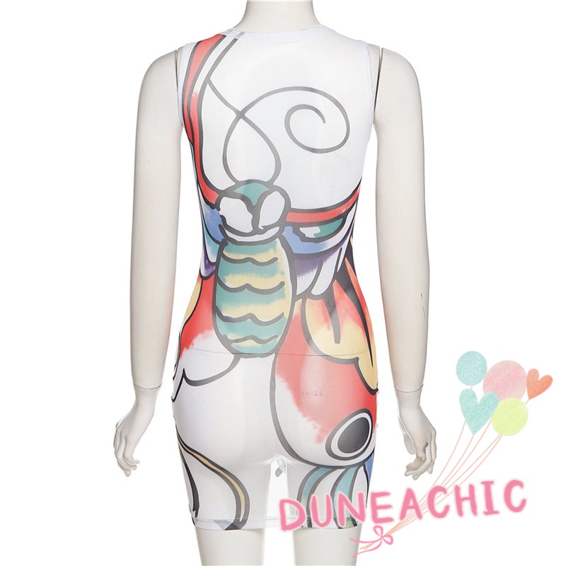 Đầm Sát Nách Cổ Tròn Phối Lưới In Họa Tiết Quyến Rũ Cho Nữ