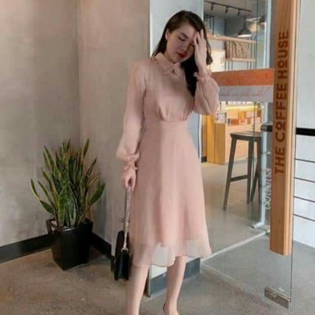 váy tơ tằm hồng nhẹ