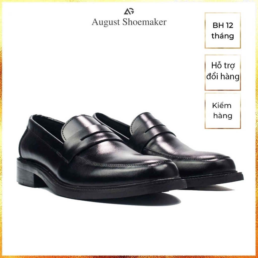 Giày da cao cấp da bò nhập khẩu handmade Penny Loafer Black August LF02 chính hãng bảo hành 12 tháng