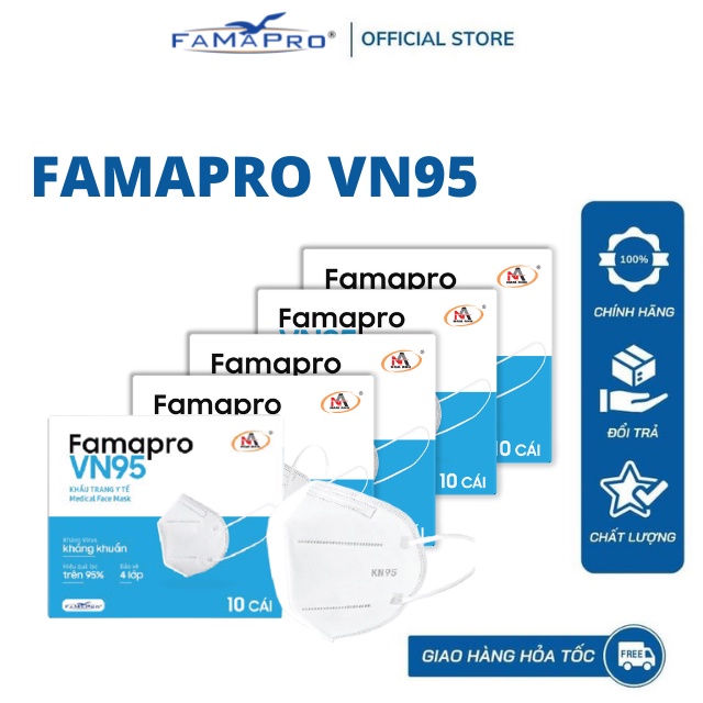 COMBO 5 HỘP Khẩu trang y tế kháng khuẩn 4 lớp Famapro VN95 [HỘP10 CÁI]