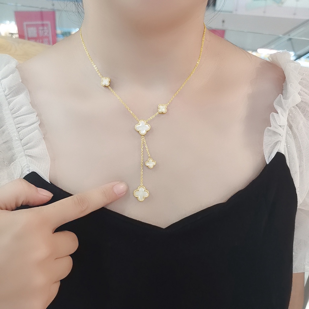 Original BESFOME vòng cổ cỏ bốn lá nữ thời trang khí chất xương đòn dây chuyền dài dây chuyền dây chuyền mặt dây chuyền vàng hồng 18K dây chuyền titan thép cho phụ nữ