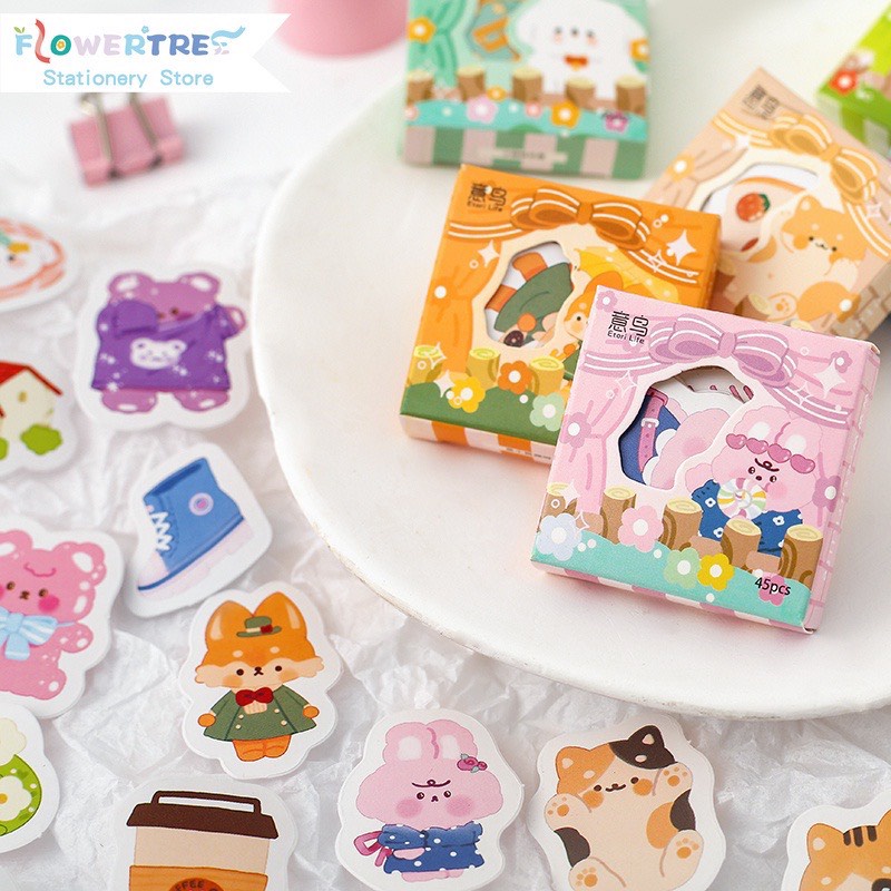 [HD32] Bộ 45 hình dán sticker Động Vật dễ thương trang trí sổ tay DIY