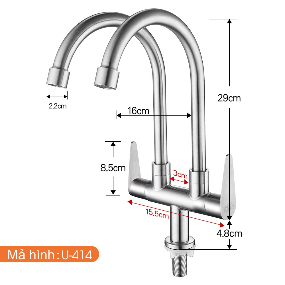 U-HOME Vòi Rửa Chén Bát Lạnh Đôi Inox SUS 304 Vòi Nhà Bếp Ống Đôi