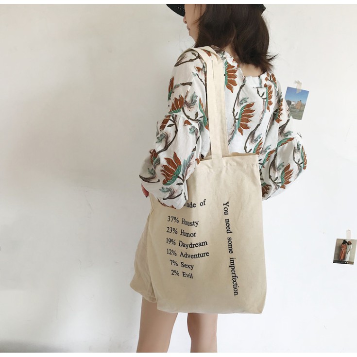 [Mã FASHIONT4WA2 giảm 10K đơn từ 50K] Túi vải In chữ tote - Túi canvas phong cách Nhật Bản
