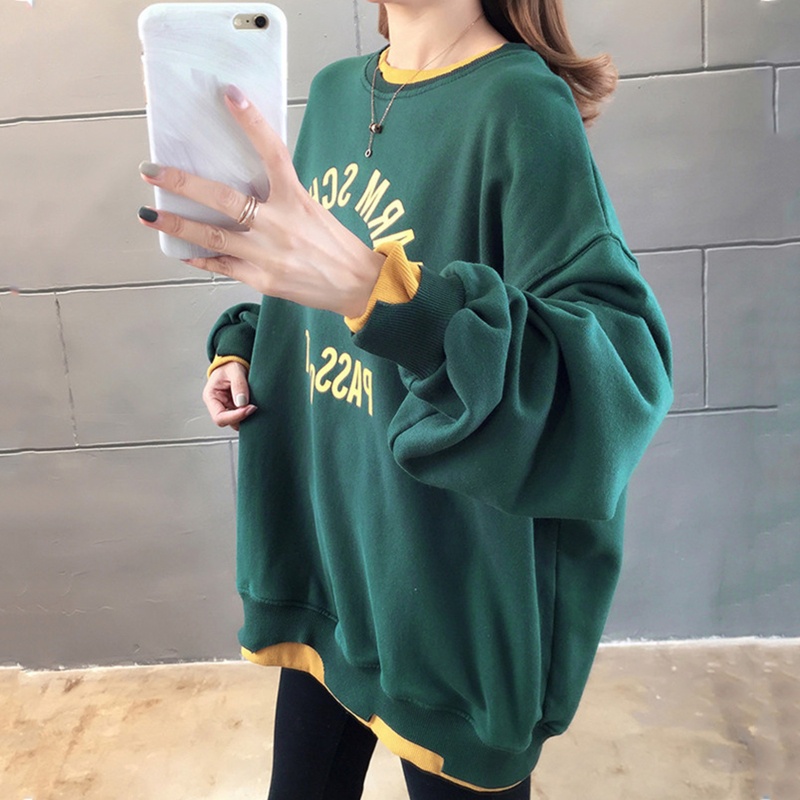 Áo Sweater Tay Dài Cổ Tròn Dáng Rộng Phong Cách Đường Phố Cho Nữ