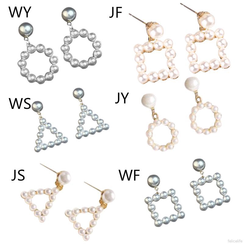 Bông tai hình vuông đính ngọc trai thanh lịch