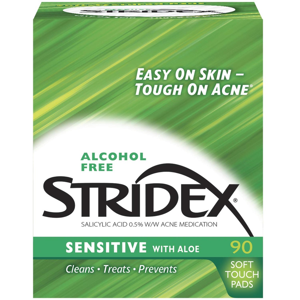Pad lau giảm mụn Stridex BHA 0.5-2% Maximum da thường đỏ, nhạy cảm xanh lá, body cơ thể xanh dương HityBeauty