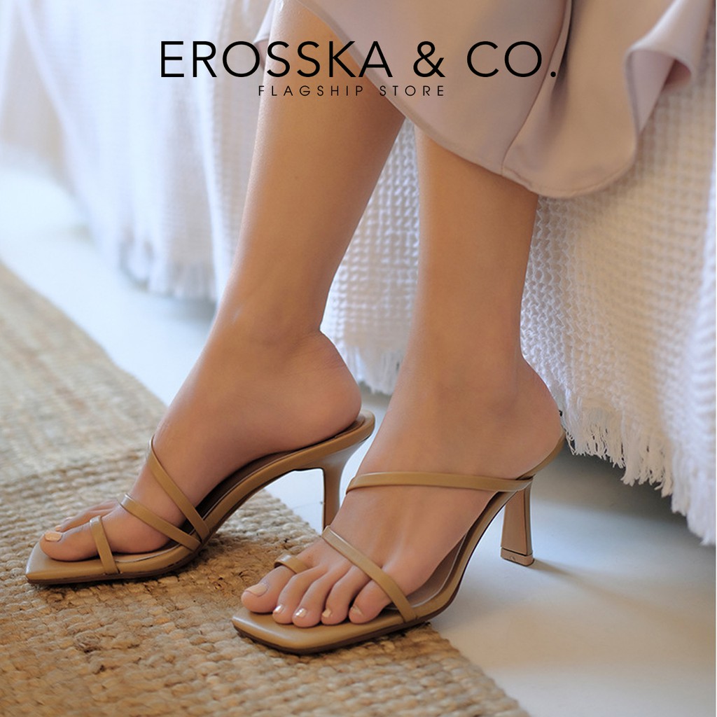 [Mã WABRTL3 -10% đơn 250K]Dép cao gót thời trang Erosska xỏ ngón cao 7cm màu nude _ EM065