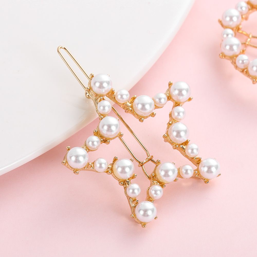 Kẹp tóc kim loại đính ngọc trai nhân tạo thời trang thanh lịch cho nữ