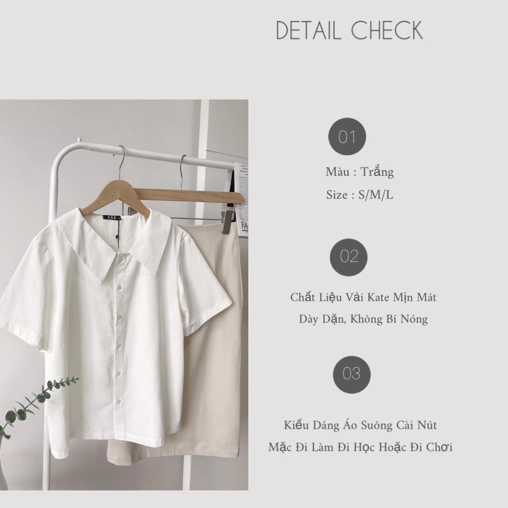 Áo sơ mi nữ tay ngắn, vải không nhăn cotton mát, phong cách hàn quốc