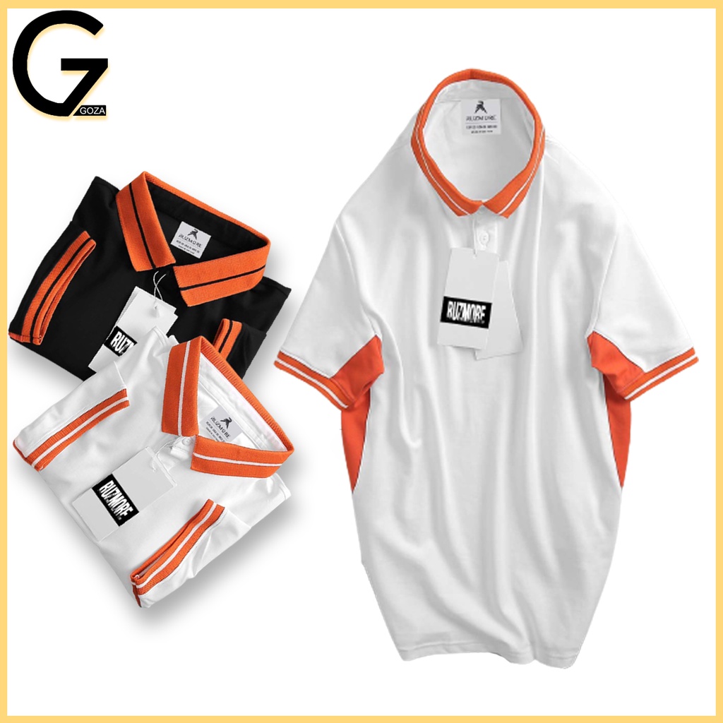 Áo polo nam cổ bẻ cotton phối màu cam trẻ trung