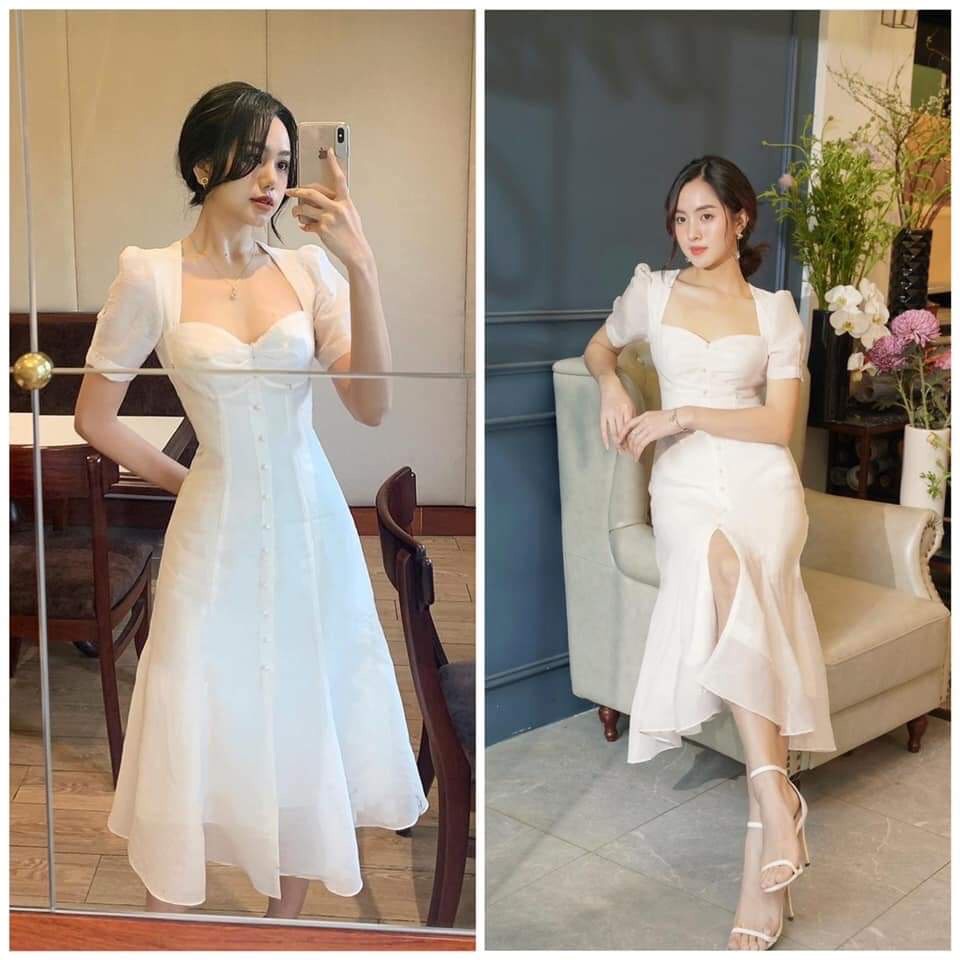 Đầm dự tiệc dáng dài cổ vuông tay bồng phối nút xinh xắn - Silas Dress | WebRaoVat - webraovat.net.vn