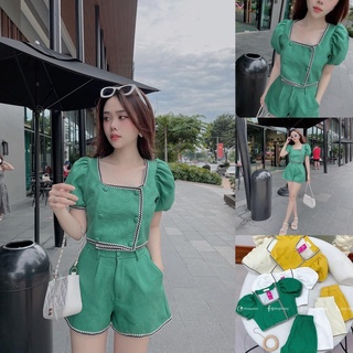 Sét áo nút bọc kèm quần short viền dạ