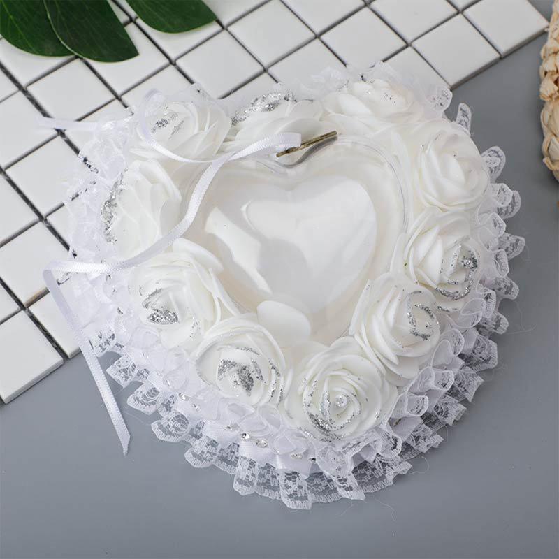 Flgo Hộp Đựng Nhẫn Cưới Viền Ren Hoa Hồng Trắng Hình Trái Tim