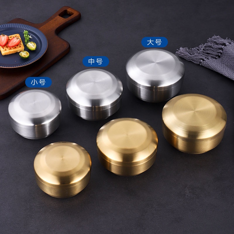 Sma korean style rice bowl 304 stainless steel bowl golden frosted bowl with lid double-layer anti-scalding anti-drop gia đình trẻ em nấu cơm