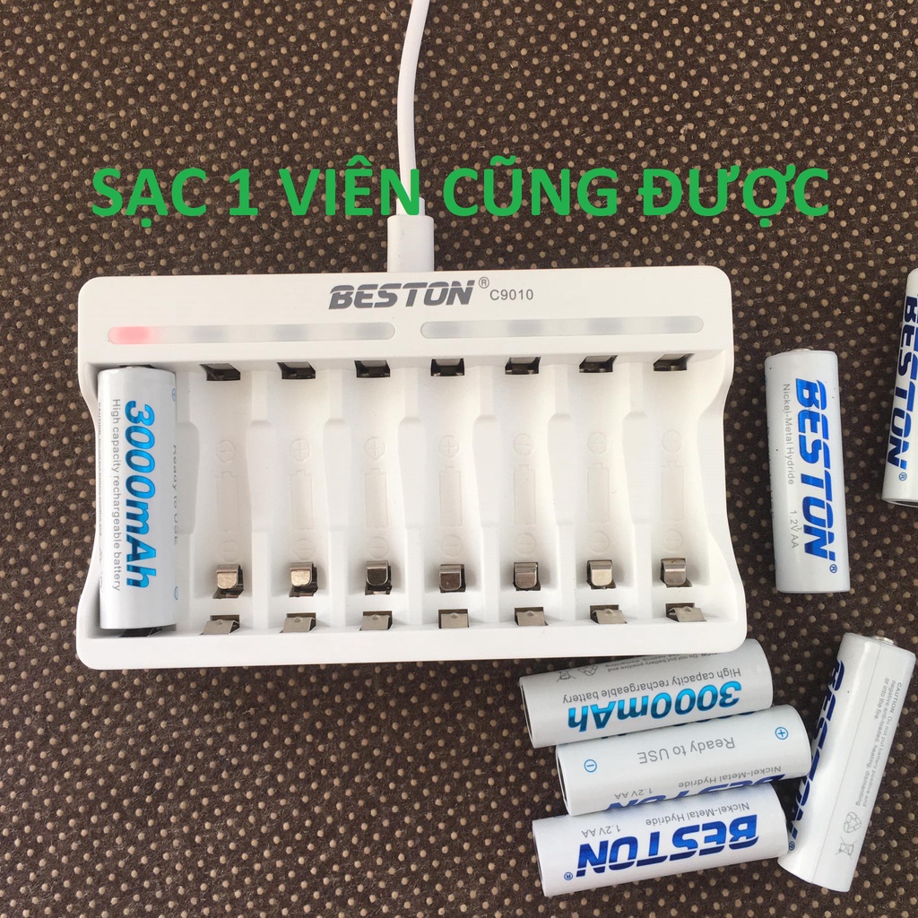 Bộ Sạc Pin AA, AAA Beston C9010, Sạc cùng lúc 8 Pin, sạc nhanh tự ngắt khi đầy, Led báo trạng thái sạc