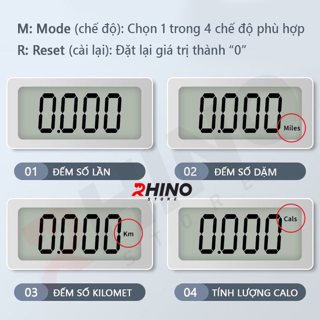 Dây nhảy thể thao, lõi thép cao cấp Rhino J601 tự động đếm số, đếm giờ, tích hợp đo calo, dố km, độ dài tùy chỉnh