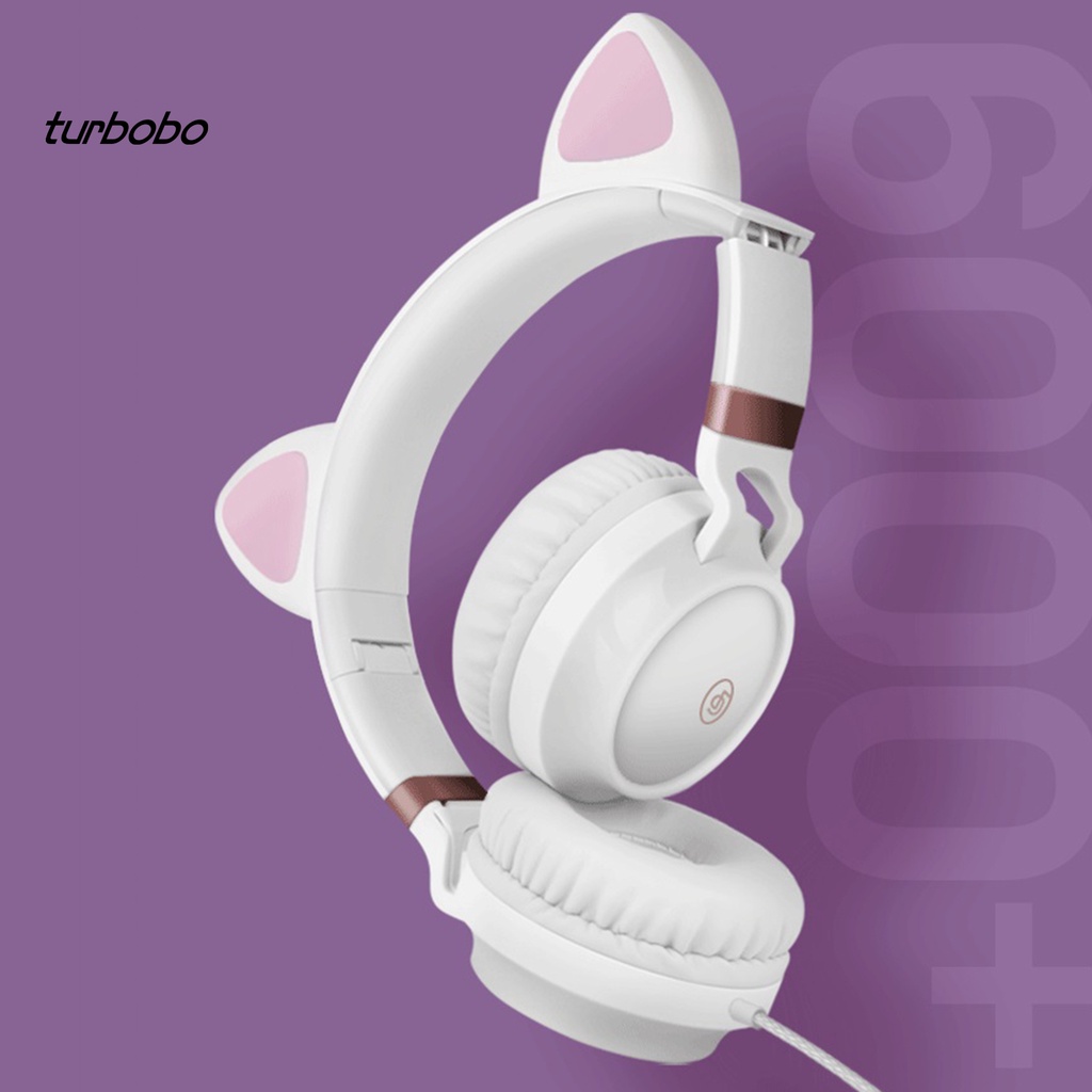 Tai Nghe Chụp Tai Có Dây Hình Tai Mèo Mega Bass Gấp Gọn Giắc Cắm 3.5mm Dùng Để Chơi Game / Dạy Học Trực Tuyến Ep28