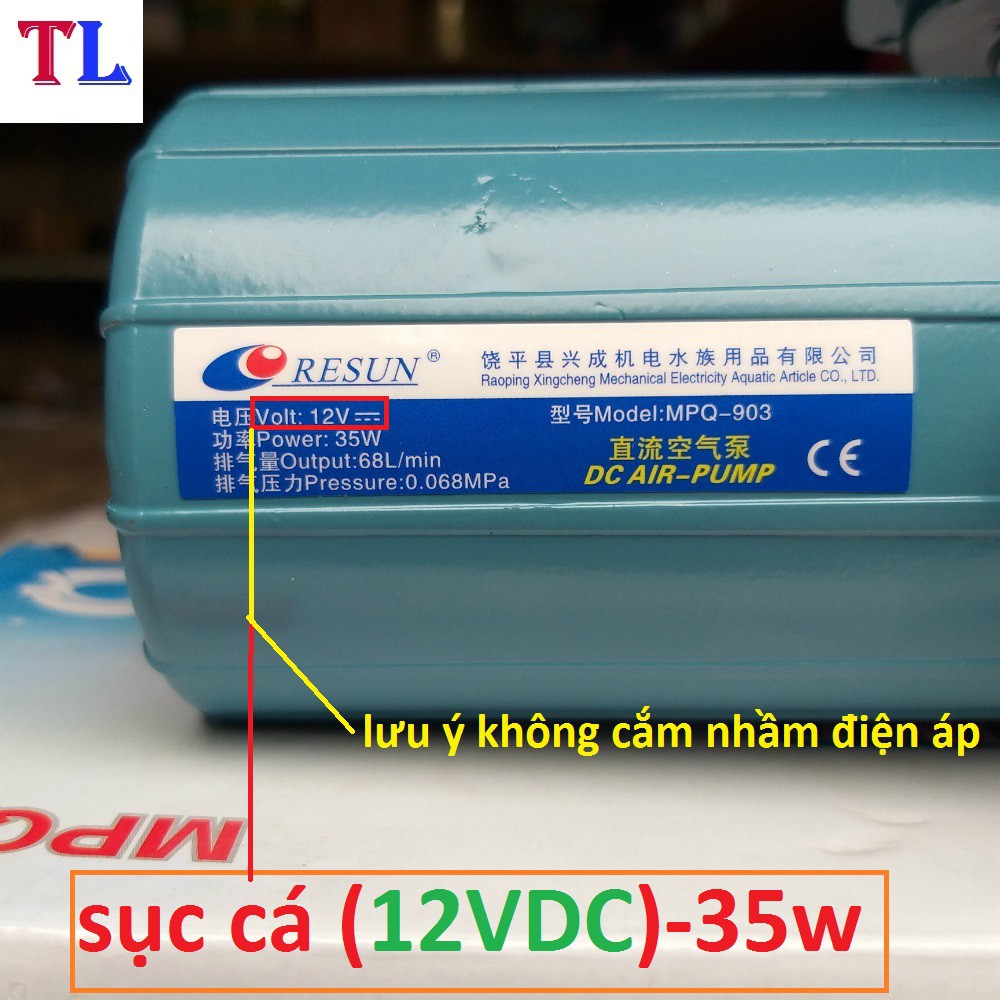 máy sủi thổi khí oxy bể cá xài bình 12v Resun MPQ 903 (35w)