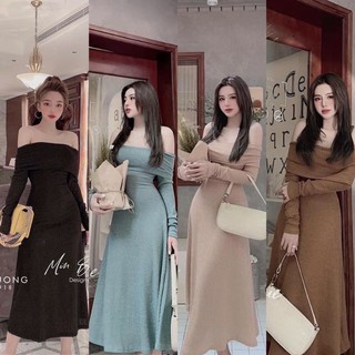 🎀 H[ Hàng Hót ] Đầm Maxi Trễ Vai Dáng Xoè Siêu Xinh, Váy Len Trễ Vai Dài Tay Cao Cấp