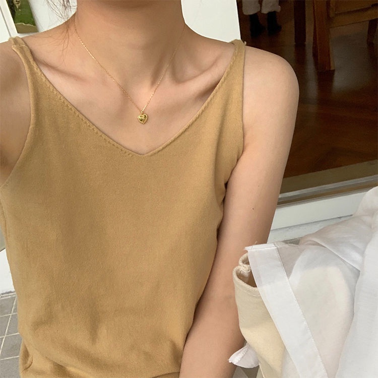 Áo dệt kim hai dây cổ chữ V thời trang Hàn Quốc