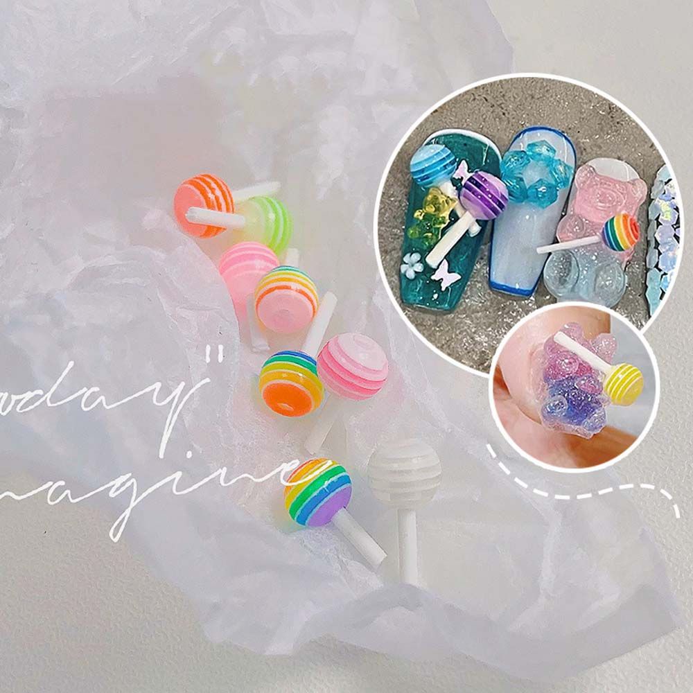 Phụ Kiện Trang Trí Móng Tay Nghệ Thuật Hình Kẹo Mút 3D Dễ Thương Nhiều Màu Sắc Diy