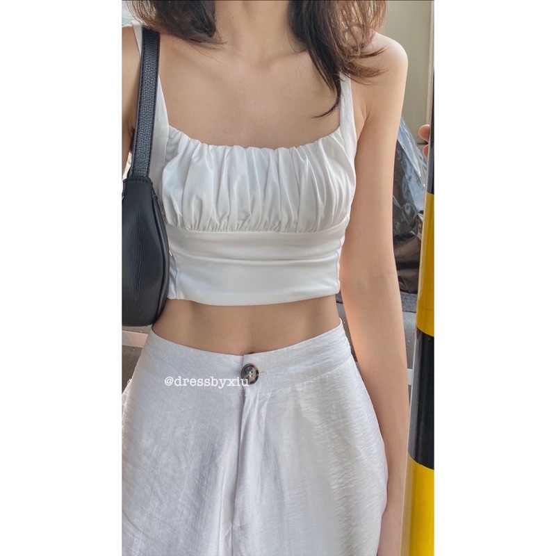 Áo Croprop Trắng / Xanh