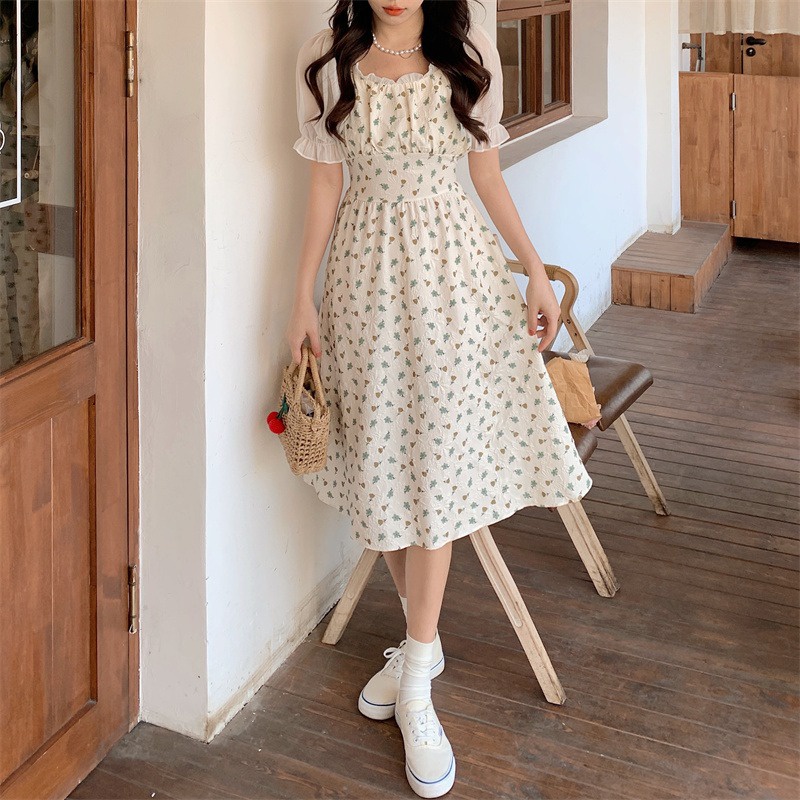 Đầm chiffon nữ ZHELIHANGFEI dáng dài họa tiết hoa xinh xắn