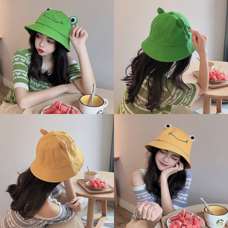 Nón vành chống nắng họa tiết ếch hoạt hình phong cách Nhật Hàn dễ thương cho nữ