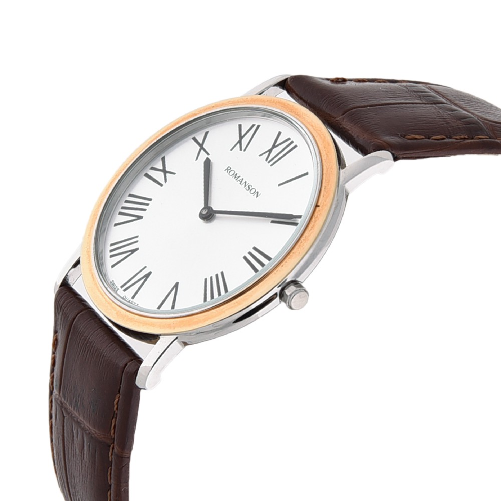 Đồng hồ Romanson Men Watch TL5111MCWH nam mặt nhỏ mỏng kính chống xước máy Thụy Sĩ chống nước dây da cao cấp chính hãng