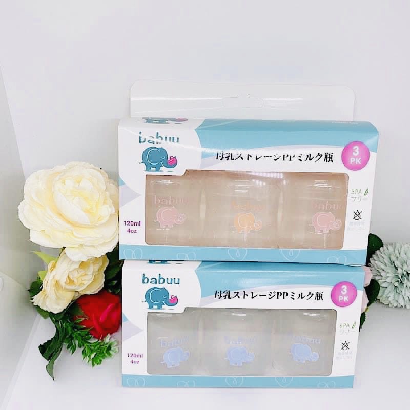 Set 3 bình trữ sữa cổ rộng 120ml babuu
