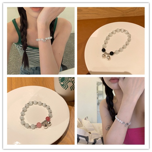 Vòng Tay Co Giãn Mặt Đá Mắt Mèo Ngọt Ngào Phong Cách Hàn Quốc Cho Cặp Đôi