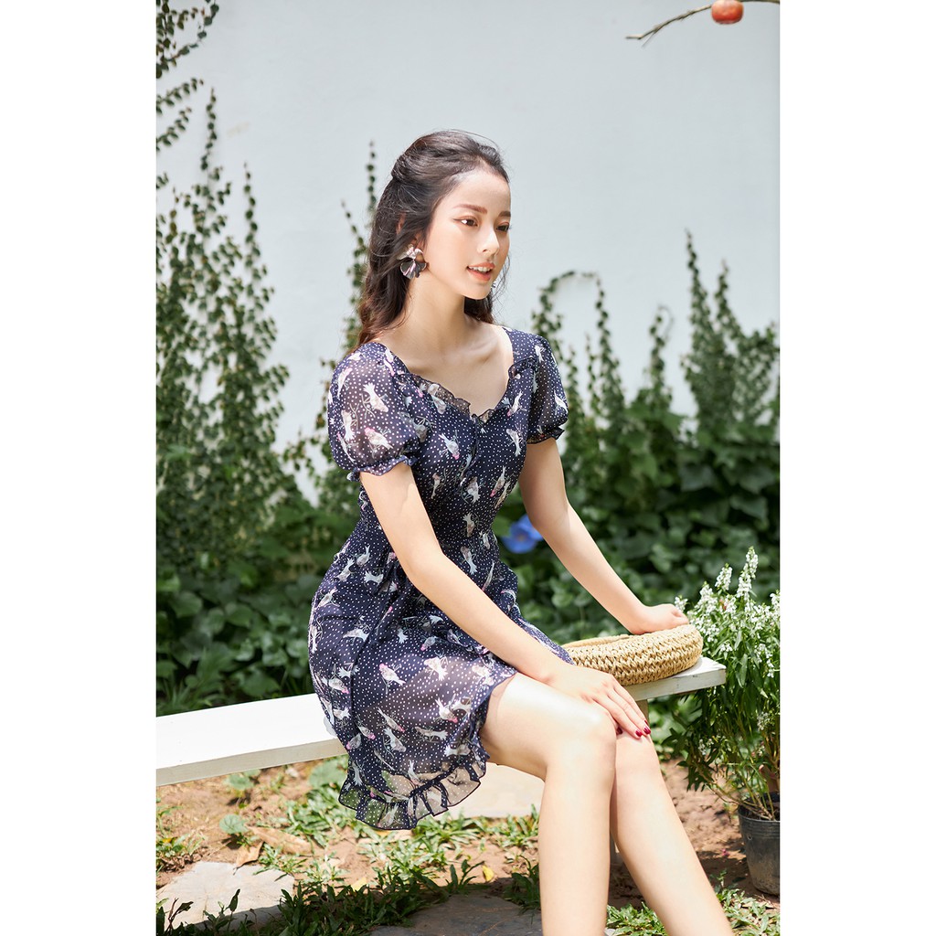 Đầm Xòe Vạt Chồng Viền Bèo 20AGAIN DEW0961 | BigBuy360 - bigbuy360.vn