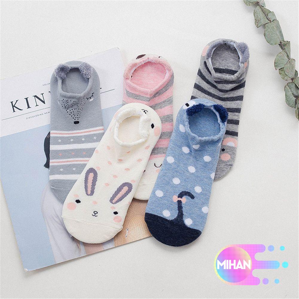 Vớ cotton cổ thuyền thoáng khí chống trượt in họa tiết chú chó dễ thương MIHAN1