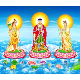 Tranh đính full đá tự làm. tranh Đức phật tam thánh.