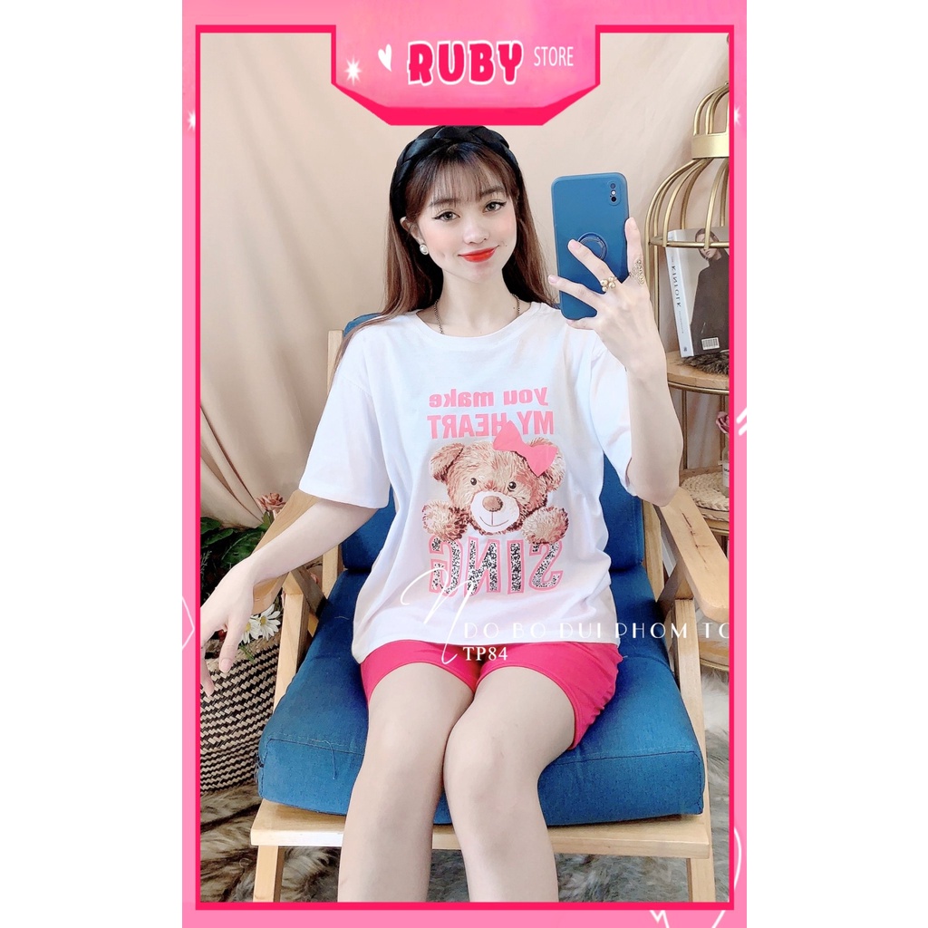 Đồ bộ thun đùi phom to cho nữ mặc nhà chất thun mềm mát in gấu in hình hoạt hình dễ thương TP84