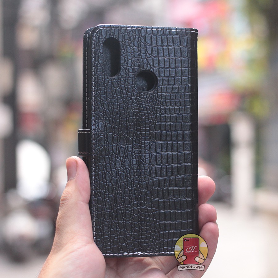 Bao da kiêm ví đựng thẻ Realme 3 Pro / Realme X Lite vân cá sấu