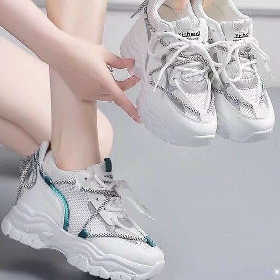 Giày thể thao độn đế buộc nơ sau, giày đế cao gót 8cm