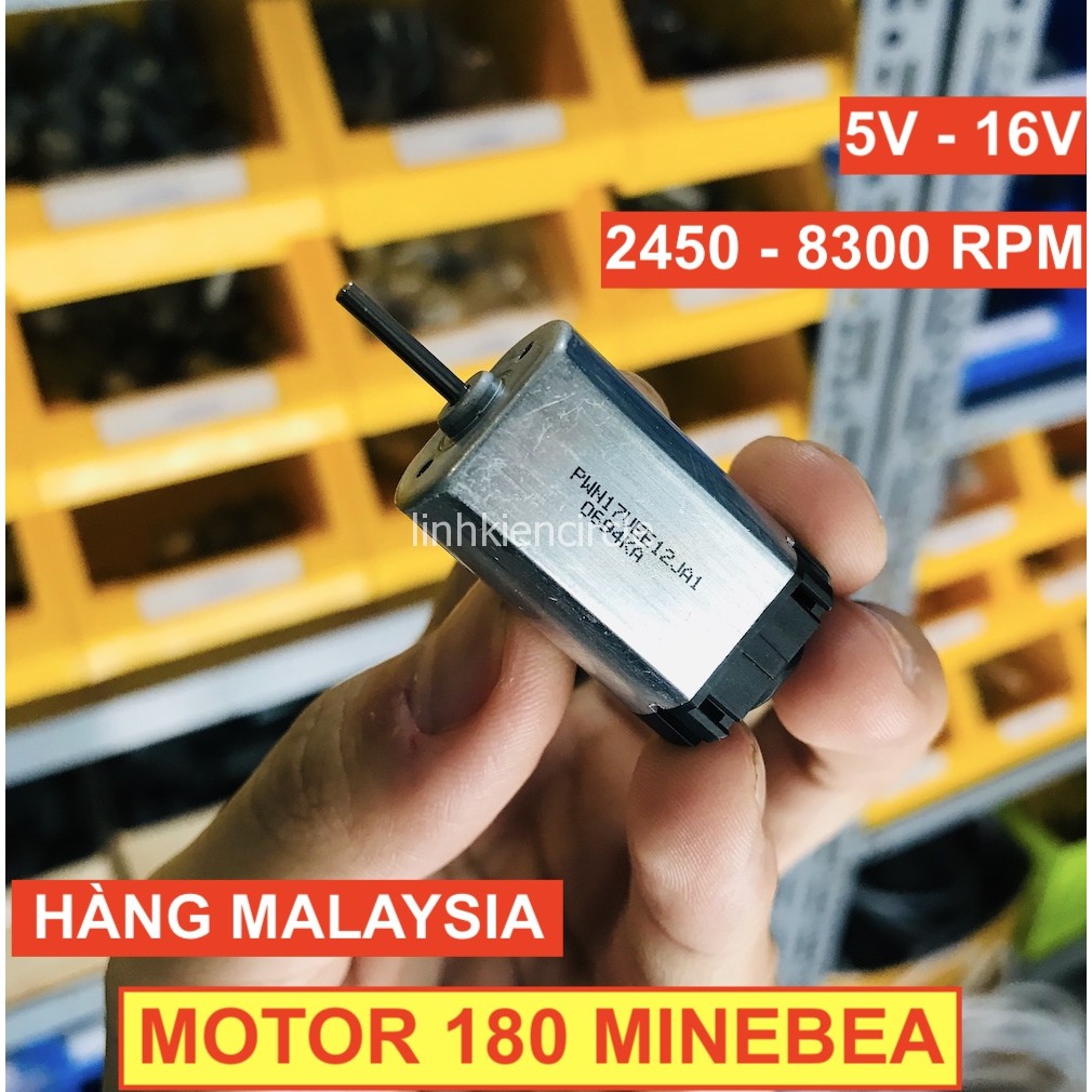 Motor 180 5V - 16V tốc độ chậm 2450 - 8300 RPM chổi than chống nhiễu của Minebea chất lượng rất cao - LK0308