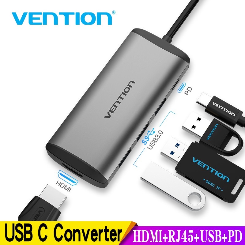 Vention Bộ Chuyển Đổi Thunderbolt 3 Cổng Usb 3.0 Type C Sang Hdmi Usb Hub Rj45